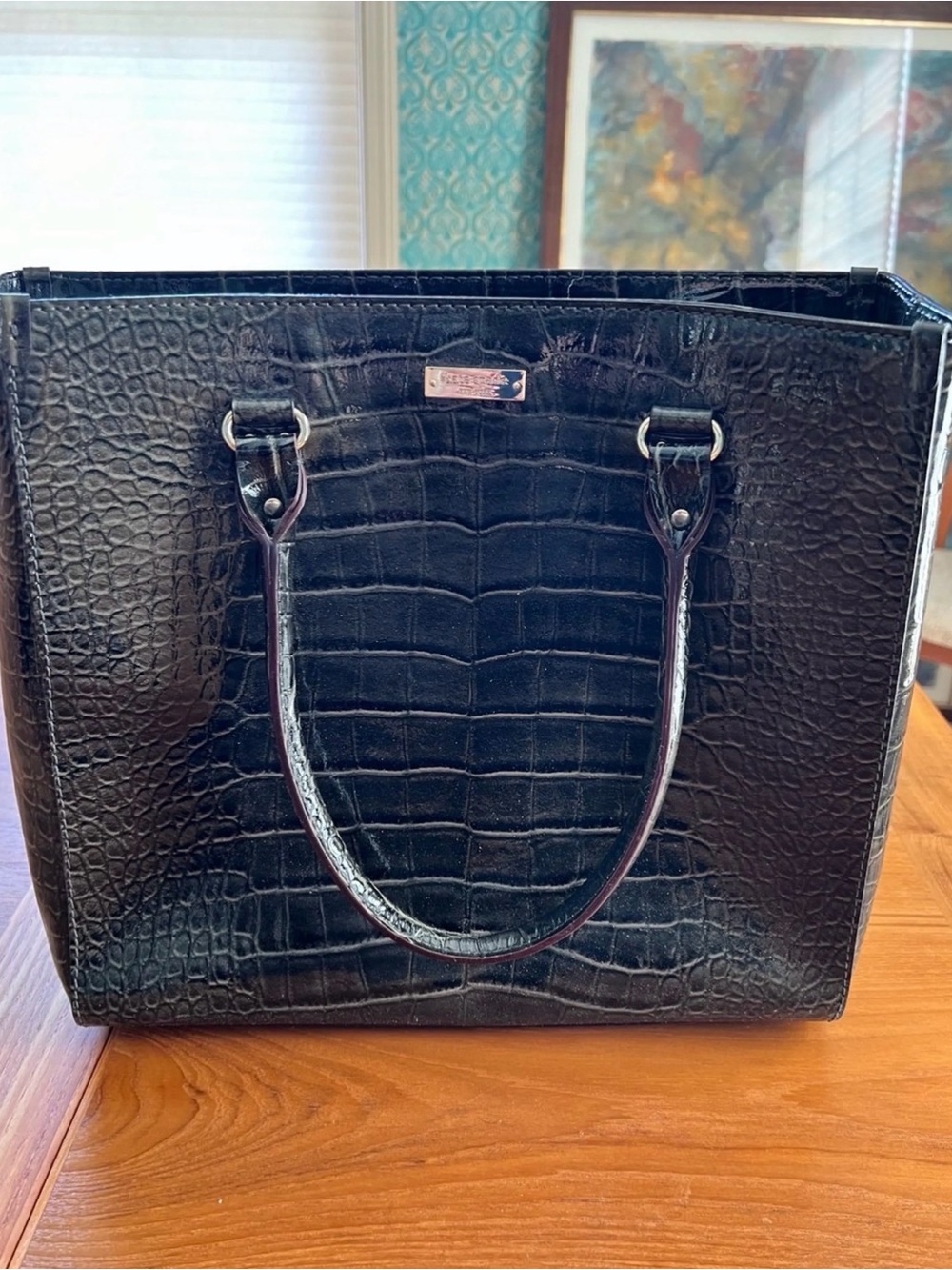Kate Spade dark blue croc-embossed leather purse 15x10x6